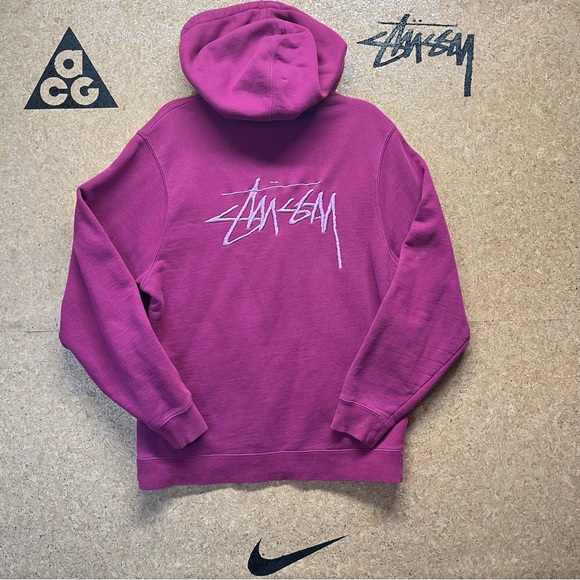 Stussy Men's Stock Embroidered Hoodie Hot pink Size Medium - Picture 1 of 7